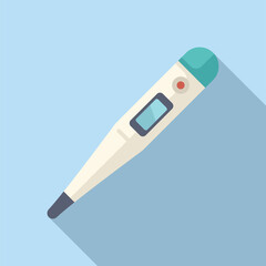 Digital thermometer with blue and white background, flat design icon, measuring temperature in celsius and fahrenheit