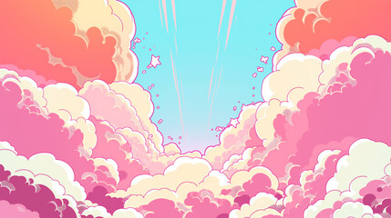 コミックアート風の煙、雲、星が爆発するポップな背景イラスト