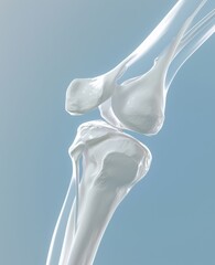 3D model of elbow joint smooth shown in white colors on a blue background, generated with AI