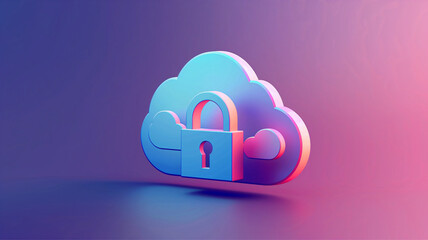 Abstract illustration of cloud security services, stylized cloud icon integrated with a secure padlock symbol, representing data protection and cybersecurity in cloud computing environments