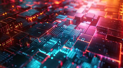 Obraz premium Futuristic technology abstract lines and grid in virtual space from The concept of digital technology and the Internet. AI generated illustration