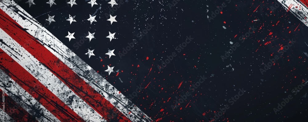Wall mural dark blue background with red and white stripes of the american flag, creating an american theme for