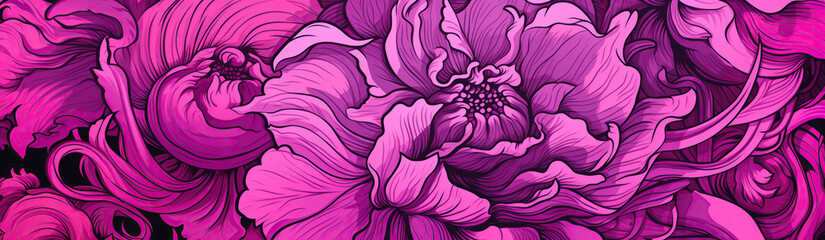 A close-up illustration of a vibrant pink flower in full bloom, showcasing its intricate petals and delicate details