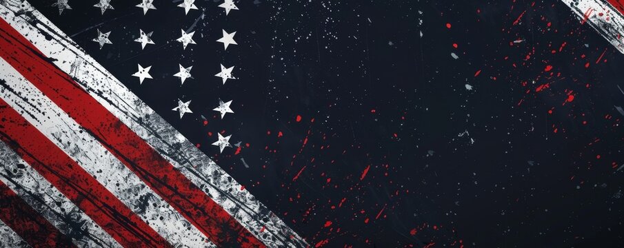 Dark blue background with red and white stripes of the American flag, creating an american theme for banner or web design template Generative AI