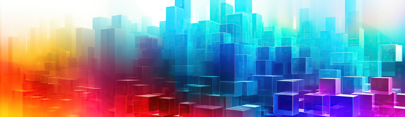 A digital illustration of a futuristic cityscape, featuring abstract skyscrapers made of glass and glowing with vibrant colors. The image evokes a sense of progress, technology and the future.