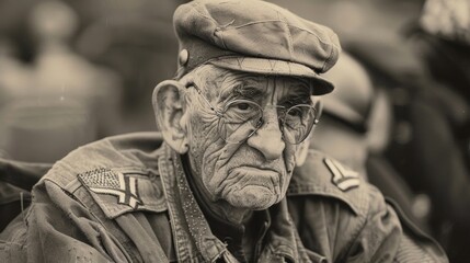Obraz premium An old photograph of a stoiclooking elderly man as he remembers his time serving in the military