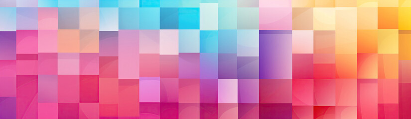 A digital art piece featuring a background of pastel-colored squares, ranging from cool blues and greens to warm pinks and yellows