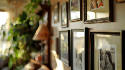 Obraz premium A family photo gallery in the living room to trigger positive memories and emotions for a person with dementia