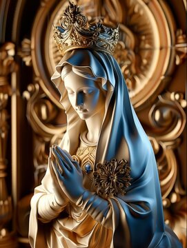 Sculpture of profle Ave Maria, religion,  generated with AI