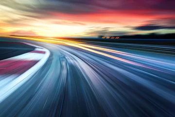 Gordijnen Motion blurred evening circuit road for Formula 1 © VolumeThings