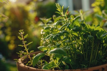 Fototapeta premium New herbs planted in the pot