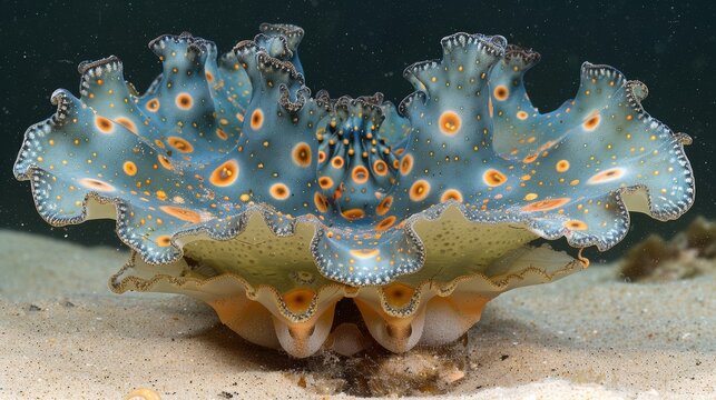 Close-up of a vibrant and colorful marine flatworm displaying intricate patterns and textures, underwater photography highlighting ocean biodiversity
