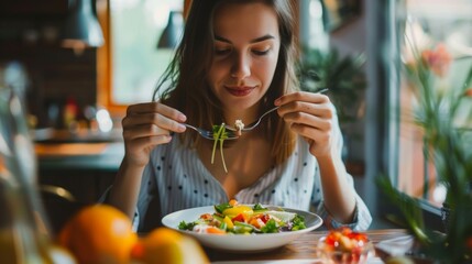 A person practicing mindful eating savoring each bite and being fully present in the moment