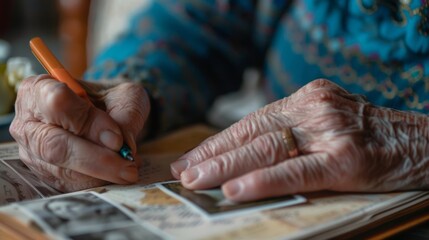 Obraz premium A resident working on a scrapbooking project carefully arranging photos and handwritten memories
