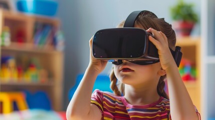 A child using a virtual reality headset to train their spatial awareness and reasoning skills