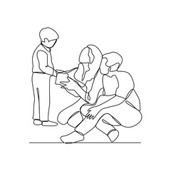 One continuous line drawing of parents playing with their children vector illustration. Family activities bring joy, strengthen bonds, and create cherished design in simple linear continuous vector.