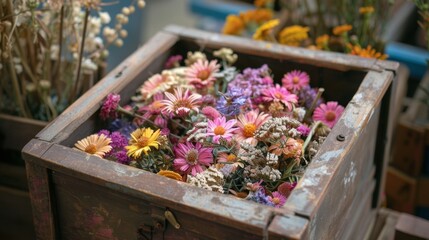 An image of a memory box filled with dried flowers representing the preservation of fleeting moments through tangible items