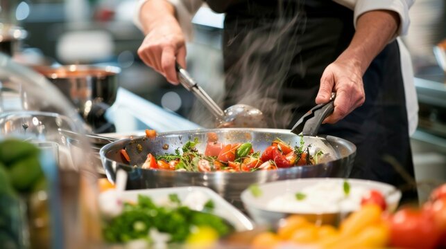 A person preparing a healthy meal during a cooking demonstration at a brain health seminar