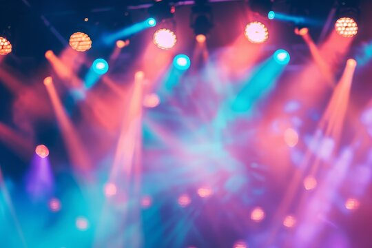 Out of focus stage lighting at a disco party