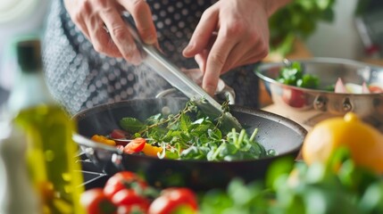 A person cooking a meal using a variety of herbs and es that have been linked to improved brain function and memory retention