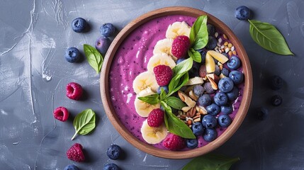 A colorful smoothie bowl with blueberries bananas and leafy greens highlighting the importance of incorporating antioxidants and nutrients into meals for optimal brain health