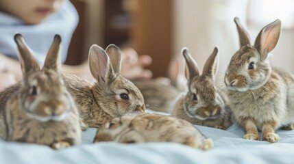 Obraz premium A patient lying on a therapy mat with therapy bunnies hopping around them