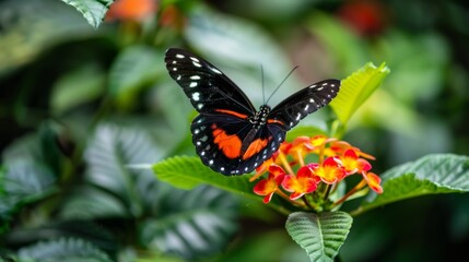 A vibrant butterfly perched on a gorgeous flower in an elderly persons garden