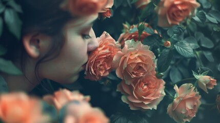A person smelling a bouquet of roses stirring up forgotten memories of a first love