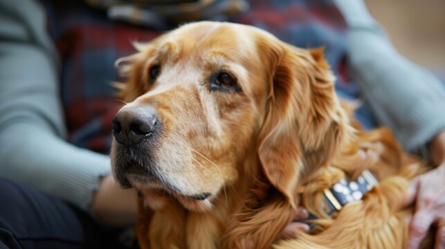 An adult with traumatic brain injury works with a therapy dog to recall important details and events from their life before the injury