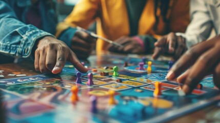 A group of individuals playing a memorybased board game that incorporates strategy and quick recall
