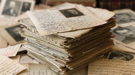 Obraz premium A stack of handwritten letters from different family members each containing memories and stories that have been transcribed and recorded