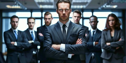A Confident Leader Stands Out Among A Team of Professionals in a Modern Office Setting
