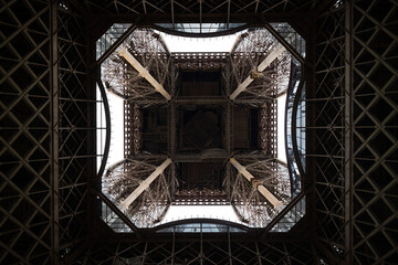 View of the Eiffel tower from below.