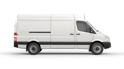 Clean blank white delivery van isolated, side view of plain car cargo carrier with transparent Background