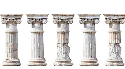 Obraz premium ancient greek white marble columns in a row isolated on white background architectural elements