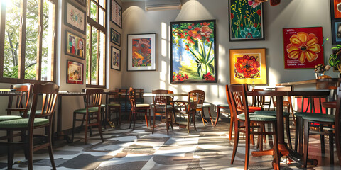 Artsy Cafe Gallery: A cafe that doubles as an art gallery, with local artwork displayed on the walls and a creative, bohemian atmosphere. 