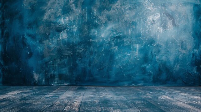 dramatic blue painted canvas backdrop for portrait photography studio