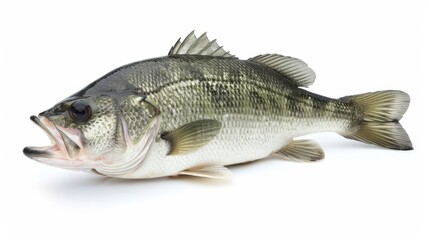 Naklejka premium fresh largemouth bass isolated on white vibrant fish photography