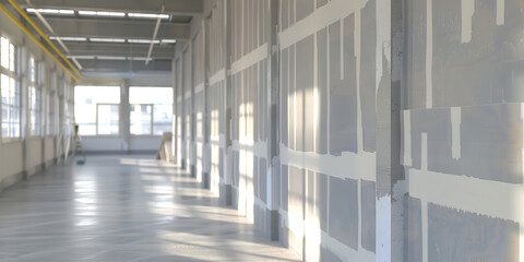 Obraz premium Artistic Factory Renovation: A factory building undergoing renovation to become an art center, with blank walls waiting to be transformed by artists.