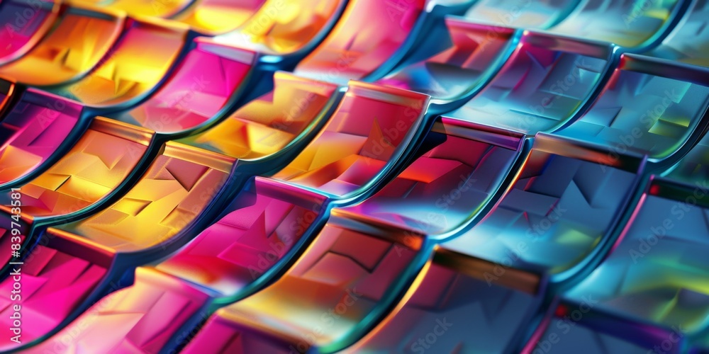 Poster Close-Up of Colorful Metallic Tiles in an Abstract Pattern