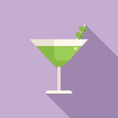 Green cocktail with olives on a skewer, being refreshing and perfect for happy hour