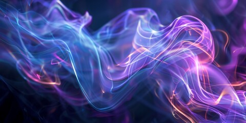 Fototapeta premium Abstract Holographic Smoke Wisps in Vibrant Blue, Purple, and Orange Hues