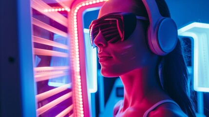 A person engaging in light therapy while exercising highlighting its potential for improving both physical and mental health