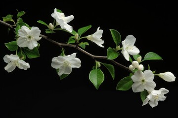 White jasmine flowers on black background