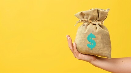 Hand Holding Sack of Money with Green Dollar Sign