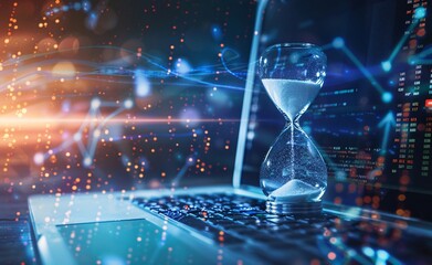 Hourglass on Laptop for Time Management Concept