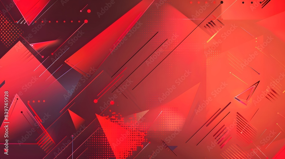 Wall mural futuristic red geometric abstract background with dynamic lines, patterns, and vivid gradients
