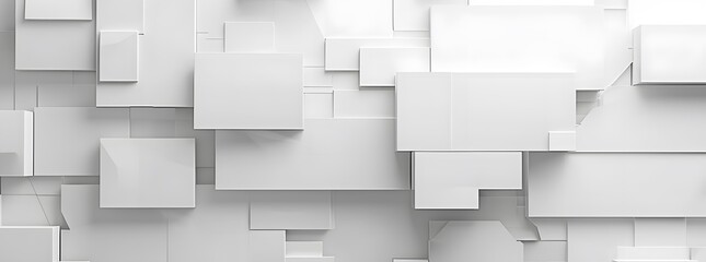 Clean White Geometric Background with Abstract Cubes, Rectangles, and Crisp Edges