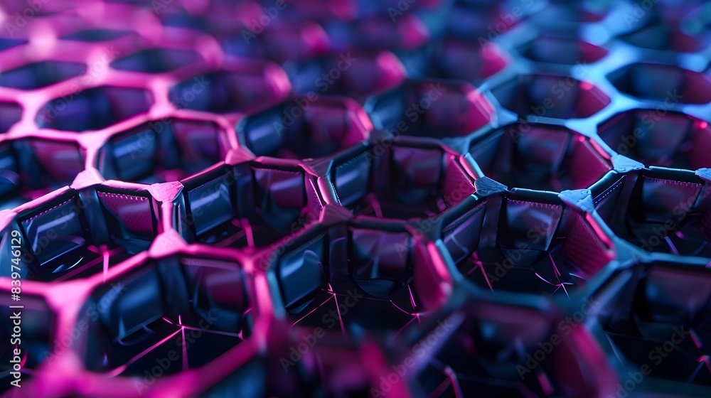 Canvas Prints abstract carbon fiber hexagonal structure with neon pink and blue glow, 3d rendering