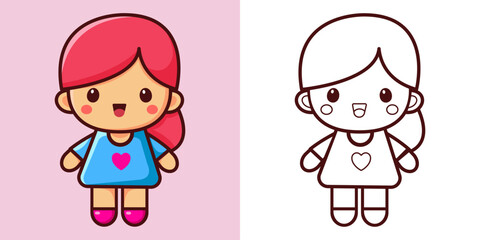 Lovely girl. Children's coloring book. Vector illustration in flat style.